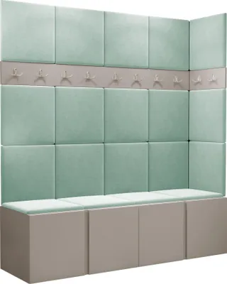Produktbild von MIRJAN24 Garderoben-Set Orion II, Garderobe mit Sitzbank mit 19 x Wandpanel 42x42 (Farbe: Cashmere, Manila 11)