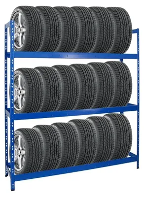 Produktbild von Reifenregal TIGER XL | HxBxT 200x180x45cm | 300kg Fachlast | bis zu 21 Reifen auf 3 Ebenen | Blau