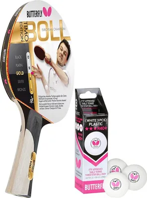 Produktbild von Butterfly 1x Timo Boll Gold 85020 Tischtennisschläger + 3x 40+ 3*** Tischtennisbälle | Tischtennisset Tischtennis Set TT Tabletennis