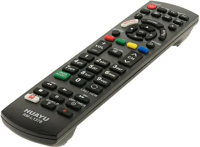 A black remote control is shown against a white background.
