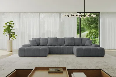 Produktbild von ALTDECOR Ecksofa mit Schlaffunktion und Bettkasten ENSI-U - 353x164x69 cm Dunkelgrau - Corner Sofa Eckcouch Couch U-Form universal, links/rechts angeordnet Schlafcouch Ausziehbar Wohnlandschaft