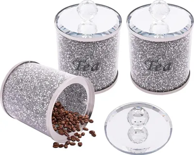 Immagine prodotto di Barattoli di vetro - Set da 3 pezzi - Ermetici - Coperchio in acciaio inossidabile - Design elegante - Per zucchero, caffè, cereali