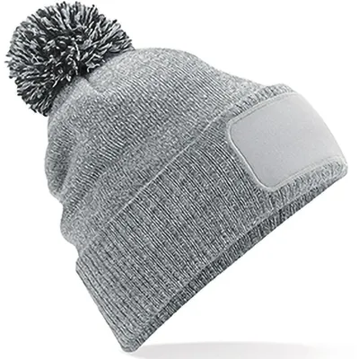Produktbild von Beechfield Uni Bommelmütze Snowstar, bedruckbar FK1521 (Einheitsgröße) (Grau meliert/Schwarz)