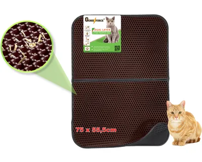 Productafbeelding van Genieforce® TC8 [Koffiebruin] Kattenmat, kattenbakmat, kattenzandmat, opvouwbaar, honingraat dubbele laag ontwerp, waterdicht, urinevrije opvangmat voor kattenbakken. [75 x 55,5 cm]