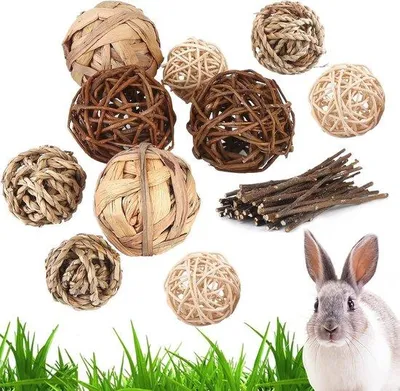 Productafbeelding van Kauwballen voor Kleine Dieren - Natuurlijke Speelgoed voor Cavia's, Hamsters en Konijnen