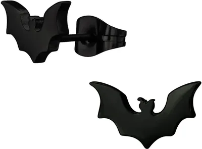 Produktbild von Ohrringe Ohrstecker 316L Chirurgenstahl mit Fledermaus in silber oder schwarz Farbe - Schwarz