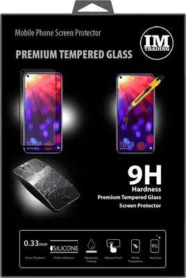 The image shows the packaging for a mobile phone screen protector.