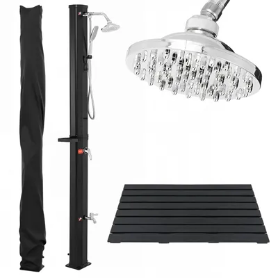 Produktbild von COSTWAY Solardusche 35L mit Handbrause, Abdeckung, Regenduschkopf & Wasserhahn, Gartendusche warmes Wasser max. 60°C, Pooldusche ohne Stromanschluss