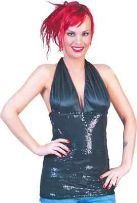 Produktbild von Disco Party Neckholder Top Glitzer Schwarz