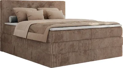 Produktbild von MKS MEBLE Boxspringbett 200x200 Braun Cord, Boxspringbett mit Matratze H4, Bett 200x200 mit Bettkasten and Kopfteil, Doppelbett mit Stauraum, Topper T25, Polsterbett 200x200 - Tiliano King