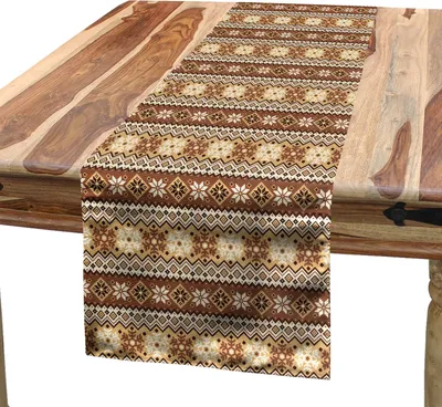 Produktbild von ABAKUHAUS nordisch Tischläufer, Nördlichen Stil traditionelle Muster mit skandinavischen Vintage Art, 40 x 180 cm, Pale Caramel Sand Braun