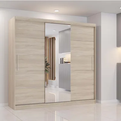Schwebetürenschrank mit Spiegel in Sonoma Eiche/Sonoma
Breite:	233 cm
Höhe: 218 cm	
Tiefe: 61 cm