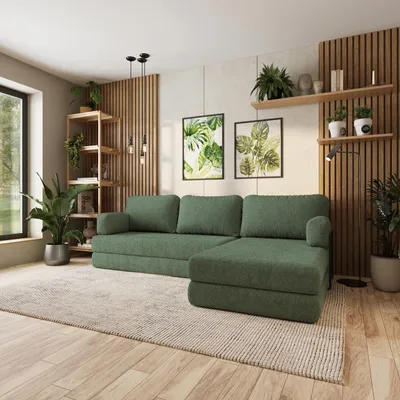 Produktbild von Masseno Ecksofa LEA mit Metallgestell, Modulares Schlafsofa aus Schaumstoff, Klappbares Bodensofa, Schlaffunktion - Grün, QUELLE 37