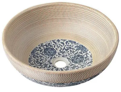 Produktbild von Sapho PRIORI Keramik-Waschtisch Ø 41 cm, beige mit blau Muster