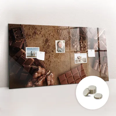 Obrázek produktu pro Magnetická Tabule na Zeď Skleněná - Memo Board Kleněnou Přední Stranou - 5 magnetů v balení - 120x60 cm - Čokoládové tyčinky