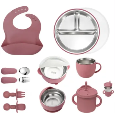 Productafbeelding van 10-delige Babyeetset van Silicone en Roestvrij Staal