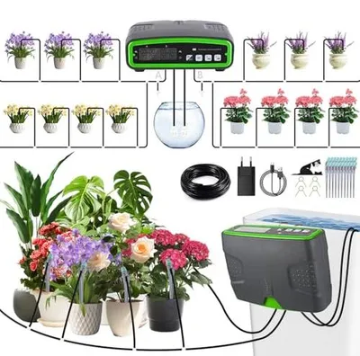 Produktbild von Automatische Bewässerung Indoor,Bewässerungssystem mit Doppelte Pumpe Unabhängige Kontrolle,Einstellbare Wassermenge,DIY-Tropfbewässerungsset für 20 Topfpflanzen,Ideal als Urlaubsbewässerungssystem
