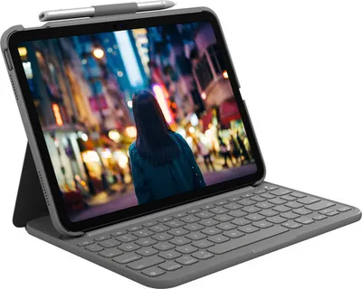 Produktbild von Logitech Slim Folio - Tastatur und Foliohülle - kabellos - Bluetooth LE - QWERTY - US International - Oxford Gray - für Apple 10.9-inch iPad (10. Generation)