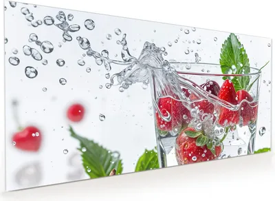 Produktbild von Küchenrückwand Spritzschutz Glas mit Motiv Erdbeeren und Kirschen 40 x 40 cm