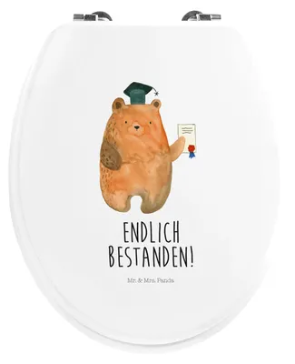 Produktbild von Mr. & Mrs. Panda Klobrille Bär Prüfung - Weiß - Geschenk, Abitur, Abschluss, Zeugnis, Prüfungen, Klodeckel, WC Sitz, holz, Teddy, Abschlusszeugnis, Brille, klo deckel