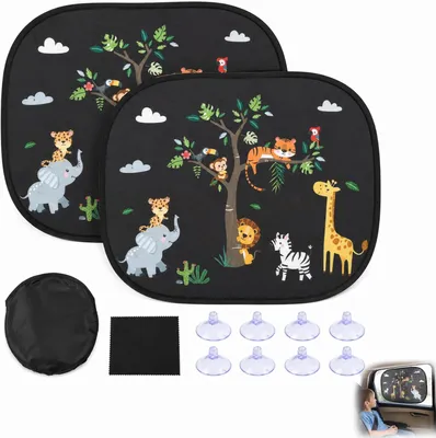 Imagen del producto de Kit de protección solar para bebés, con protección UV de hasta el 98%, 2 unidades, 44 x 36 cm, con ventosas para ventanas de coche