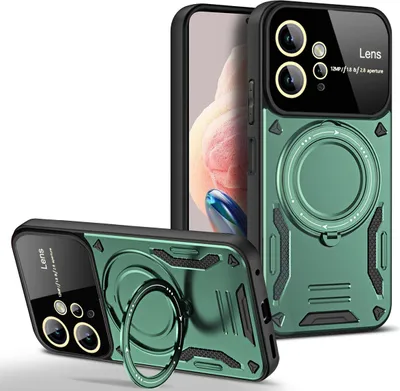 Image de Étui durable pour Xiaomi Redmi Note 12 4G, étui à deux couches avec support d'anneau et support vert