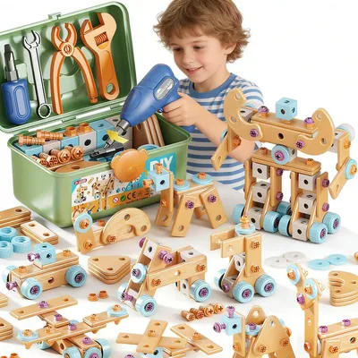 Produktbild von Akkuschrauber Kinder 172 Teiliges Werkzeug Werkzeugset Spielzeuge Montessori Kleinkinder Werkzeugkoffer Rollenspiel Bildungsspielzeug Baukit fuer Jungen und Maedchen ab 3 bis 10 Jahren (Gruen)