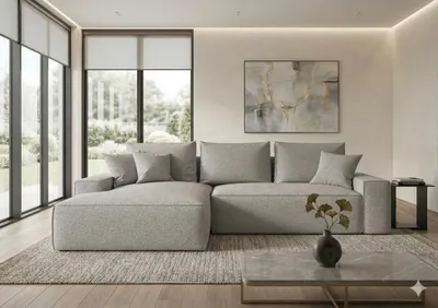 Produktbild von CORNERO Ecksofa mit Schlaffunktion CALIFORNIA in L-Form mit Bettkasten Sofa mit Schlaffunktion Couch mit Stauraum Hellgrau Ottomane links