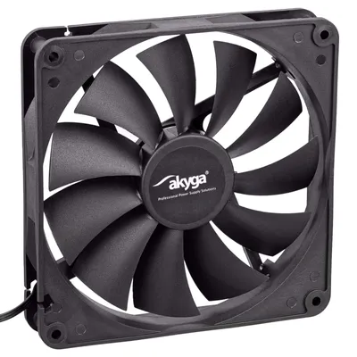 A black computer fan is shown against a white background.