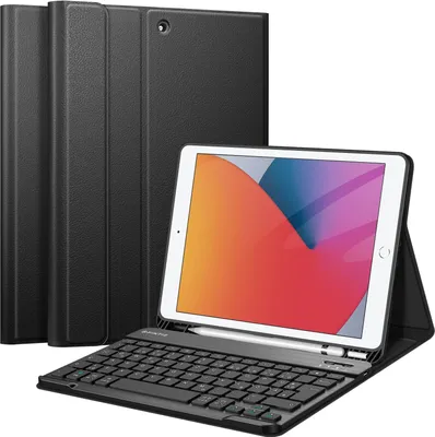 Produktbild von Fintie Tastatur Hülle für iPad 10.2 Zoll (9/8/ 7 Generation - 2021/2020/2019), Soft TPU Rückseite Gehäuse Schutzhülle mit Pencil Halter, magnetisch Abnehmbarer Tastatur mit QWERTZ Layout, Schwarz