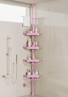 Duschregal mit Klemmstange, 4 Ebenen, 32-309,9 cm, rosa