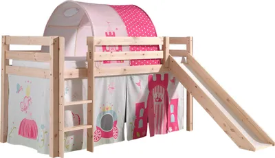 Produktbild von Vipack Spielbett Pino inkl. Rutsche, Liegefläche 90x200 cm mit Textilset Vorhang und Tunnel "Princes"