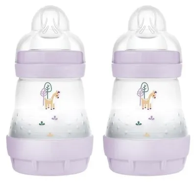 Produktbild von MAM Easy Start Anti-Kolik-Babyflaschen, 2er-Pack (2 x 160 ml), selbststerbende Baby-Milchflasche, MAM Sauger mit langsamem Durchfluss, Größe 1, Neugeborenen-Essentials, Hellviolett (verschiedene – Ros