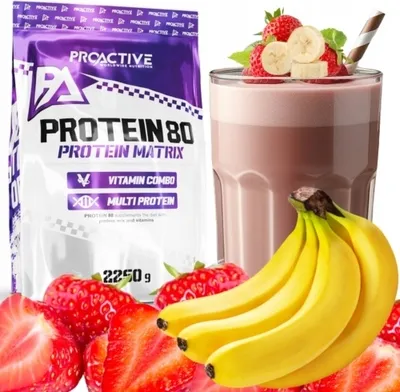 Produktbild von ProActive Molkenproteinkonzentrat WPC 80 protein 2,25kg Eiweißpulver Proteinpulver geschmack: Banane und Erdbeere