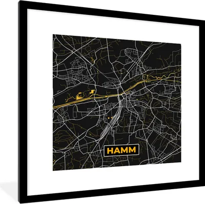 Produktbild von MuchoWow® Gerahmtes Poster Hamm - Karte - Schwarz und Gold - Deutschland - Karte - Gold - Stadtplan 40x40 cm - Poster mit Schwarzem Bilderrahmen Wandposter Rahmen Foto Bilder - Poster - Plakat im Rahmen