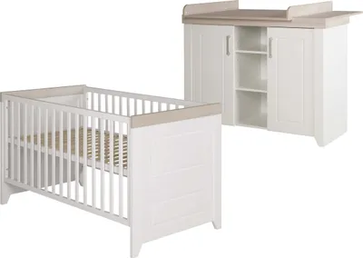 Produktbild von roba 2-tlg Zimmerset 'Felicia', Luna Elm/weiß inkl. Kombi-Bett 70x140 cm und breiter Wickelkommode