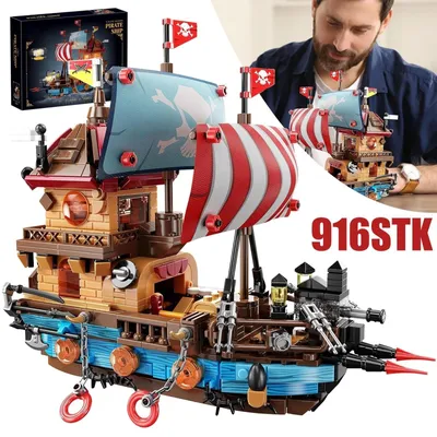 Produktbild von Piratenschiff Baustein Set mit LED-Licht 916 Teile Piratenschiff Klemmbausteine