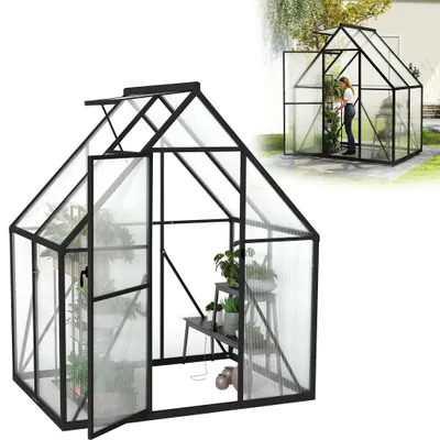 Produktbild von XINZI Gewächshaus Aluminium 125x180x195 cm mit Fundament, 4 mm PC-Hohlkammerplatten, Wetterfest & Stabil, Tomatenhaus Anzuchthaus Garten Frühbeet