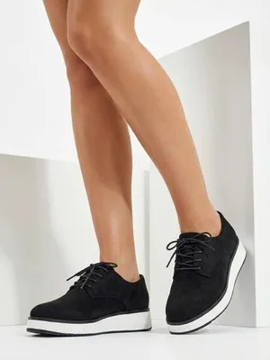 Produktbild von Schwarze Damen-Halbschuhe mit Wildledertextur und hoher Sohle, Größe 38
