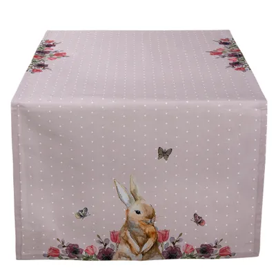 Produktbild von Clayre & Eef Tischläufer 50x140 cm Beige Rosa Baumwolle Kaninchen Blumen