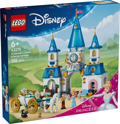 Productafbeelding van LEGO ǀ Disney Prinsessen: Assepoel's Kasteel en Koets, set voor meisjes vanaf 6 jaar, fantasiespeelgoed met de prinses Assepoel en een miniatuurprins, cadeau-idee voor Disney-fans 43275