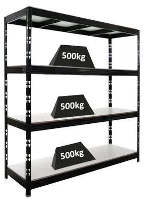 Produktbild von Profi Schwerlastregal Rhino | HxBxT 200x200x60cm | 4 Melamin-Ebenen 16mm | Fachlast 500kg | Schwarz