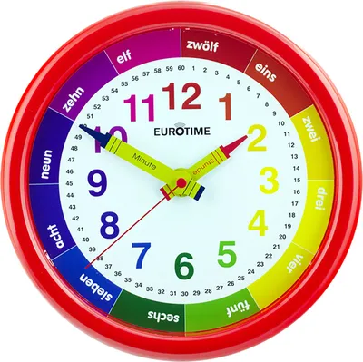 Produktbild von Kinderwanduhr – Lernzifferblatt – Für JUNGEN und MÄDCHEN – ABS-Gehäuse – Plastikglas – Geräuschlos – Ø 25 cm