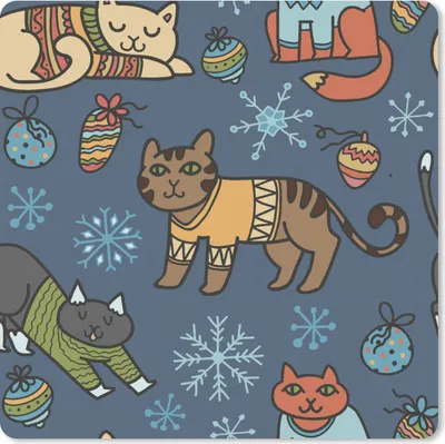 Produktbild von MuchoWow® Mauspad Mousepad Katze - Tiere - Weihnachten - Muster 20x20 cm - Mousepads - Maus Mat - Pad - Mausunterlage - Desk Mat - Bureauartikeln