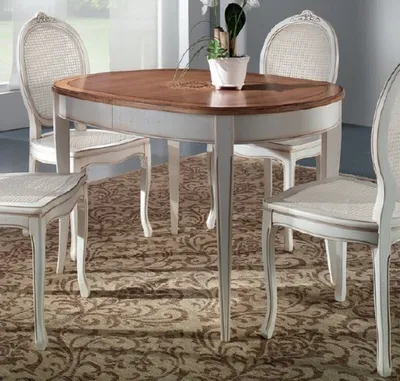 Produktbild von Casa Padrino Luxus Barock Esstisch Braun Intarsien / Antik Weiß - Ovaler ausziehbarer Massivholz Esszimmertisch im Barockstil - Barock Esszimmer Möbel - Luxus Qualität -  Italy