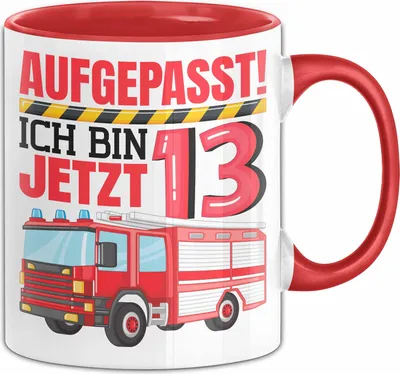 Produktbild von 13. Geburtstag Geschenk Tasse Becher Jungs Feuerwehr Aufgepasst Ich Bin Jetzt 13 Teenager (Rot)
