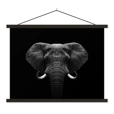 Produktbild von MuchoWow® Textilposter Tiere - Elefant - Porträt - Schwarz - Weiß 40x30 cm mit schwarzem Rahmen - Dekorationen