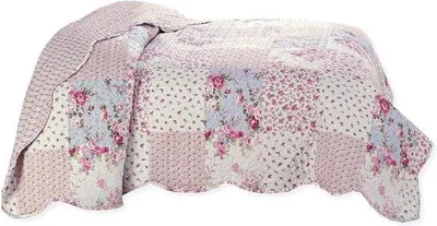 Produktbild von Unyqoos® Tagesdecke im Patchwork-Rosen-Design – Landhaus-Bettüberwurf, gesteppt, 240 x 260 cm, mehrfarbig, 100% Polyester,