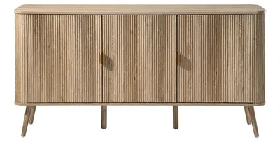 Image de CALICOSY - Buffet 3 portes arrondi avec façades lames effet chêne L150 cm - MAHO