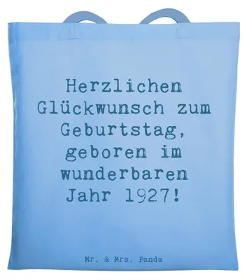 Produktbild von Mr. & Mrs. Panda Tote Bag Spruch 1927 Geburtstag - Sky Blue - Geschenk, Geschenkidee, Alter, Happy Birthday, Geburtstagsfeier, Tragetasche, Einkaufstasche, Beutel, Tasche